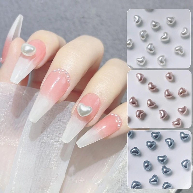 Nail Art Pearl Bead Heart Pearl Nail Charms Pearl Nail Gems Metallic Nail  Art Decoration DIY Nails Design - AliExpress