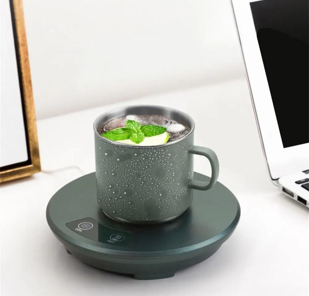 2-In-1 USB Fast Cooling Cup One-Key Smart Cooling & Heating Coaster Electric Coffee Milk Warmer Cooler Beverage Tea Mug Mat