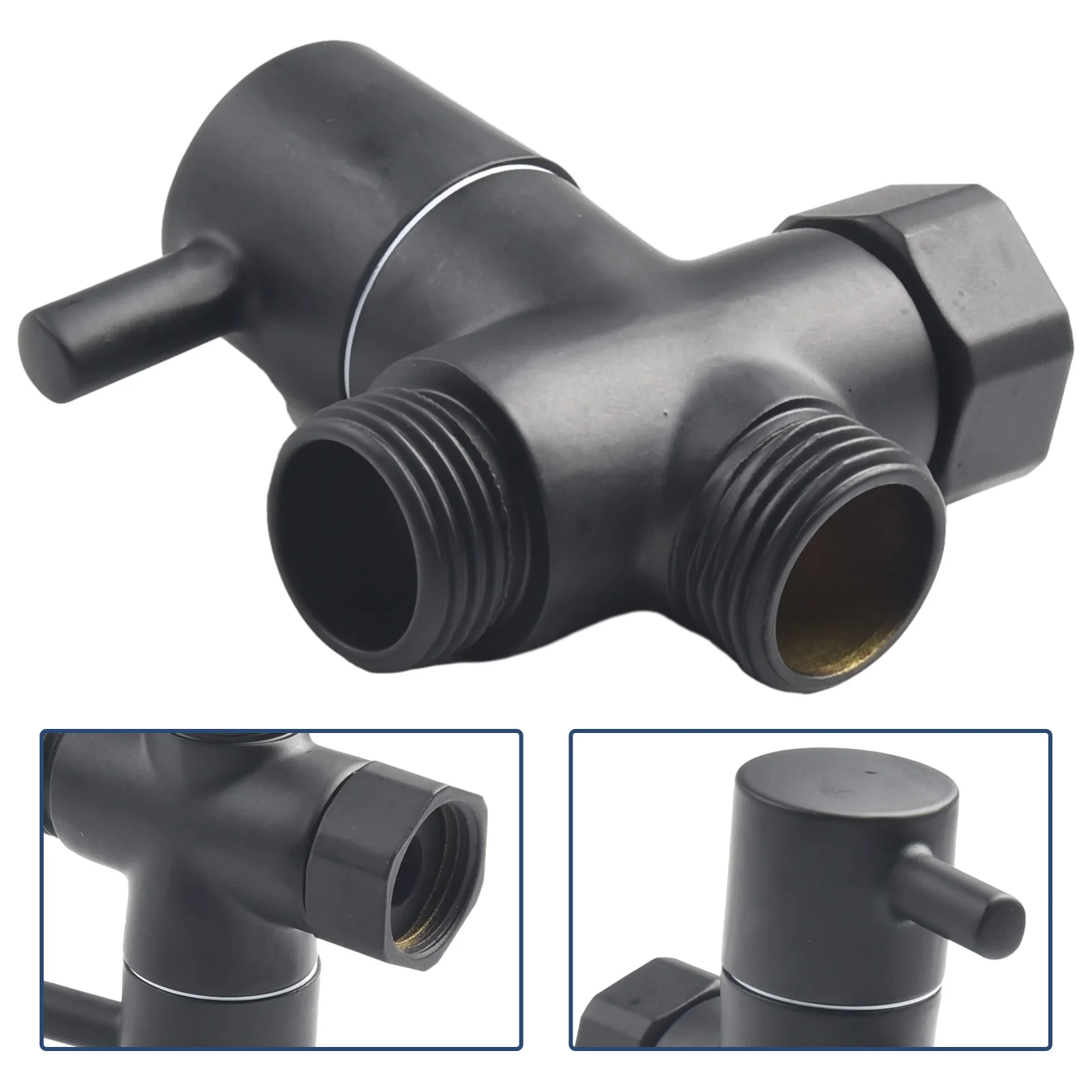 Sturdy And Durable Diverter Valve T Adapter 1/2in Female 1/2in Male Black Brass For Shower Head Solid Metal Handle