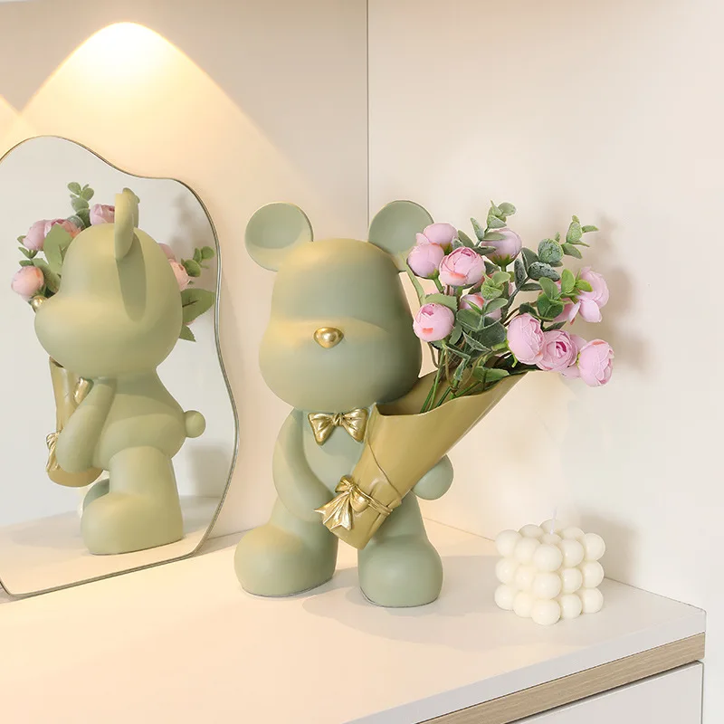Light Luxury Violence Bear Holding Flower Vase Indoor Decoration Home Room Wedding Decoration Ins Wind Simple Modern Decoration