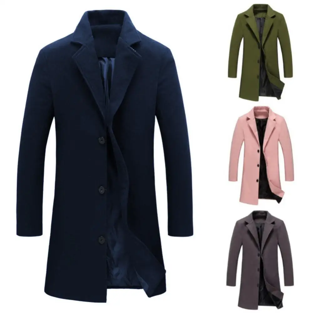 

Long Woolen Thickened Outwear Winter Jacket Solid Color Warm Men Coat Men Coat mens Coats and Trench Blends S-lim Overcoat Coats