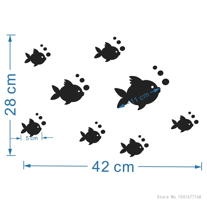 Creative Self-Adhesive Fish Group Decal Blowing Bubbles Acrylic Mirror Wall Home Living Room Kindergarten Decor Waterproof, 2Pcs