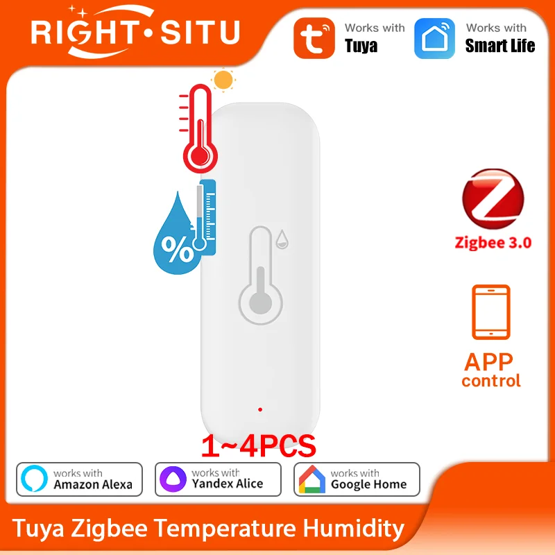 เซ็นเซอร์วัดอุณหภูมิและความชื้น Tuya Zigbee 1~4 ชิ้น ควบคุมผ่านแอป สำหรับบ้านอัจฉริยะ ใช้งานร่วมกับ Tuya Yandex Alexa ZHA Zigbee2MQTT 1