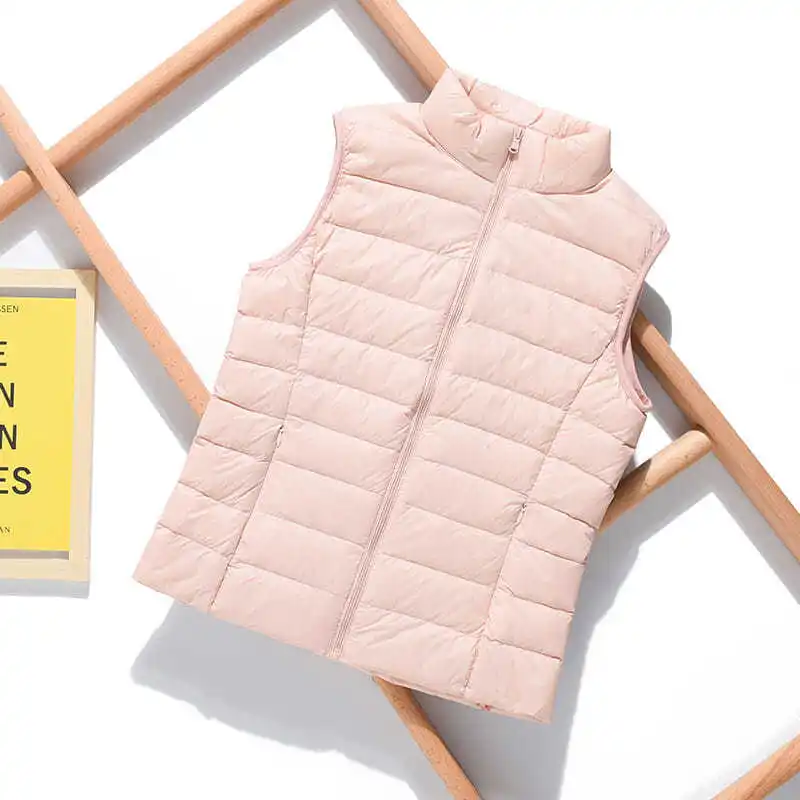 2021 New Lightweight Solid Color Women's Down Vest Short Vest Standing Collar Vest Lightweight 90% White Duck Down Coats Jacket 3
