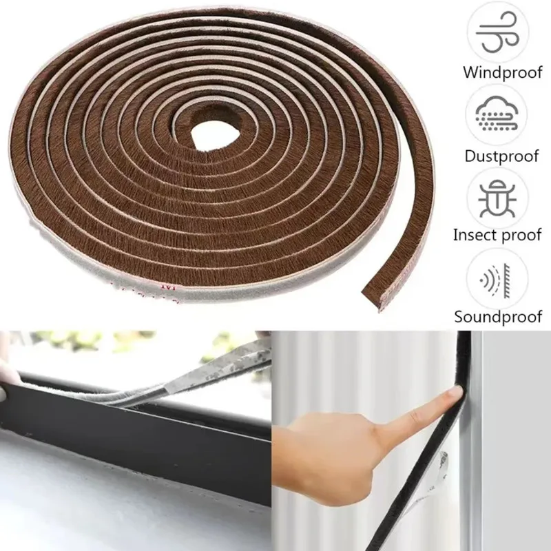 door seal strip 5/10/20M Self-adhesive Wool Sealing Strip Aluminum Alloy Door And Window Insulation Sound Insulation And Collision Prevention