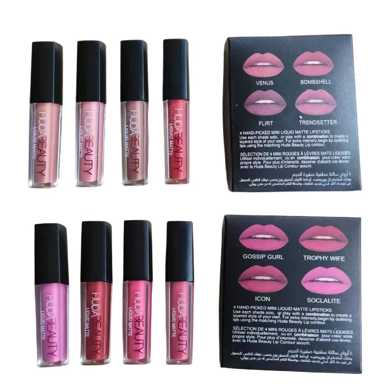 8Pcs Huda Beauty Liquid Matte Lip Gloss Kit Waterproof Lip Glaze Tint Rossetto Antiaderente Non Sbiadito Trucco Labbra Cosmetico Cura Delle Labbra