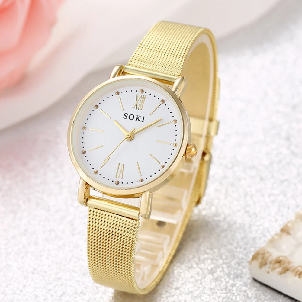 

2024 New Fashion Women Gold Luxury Casual Quartz Watch Metal Mesh Stainless Steel Watches Relogio Feminino Ladies Wrist Watches