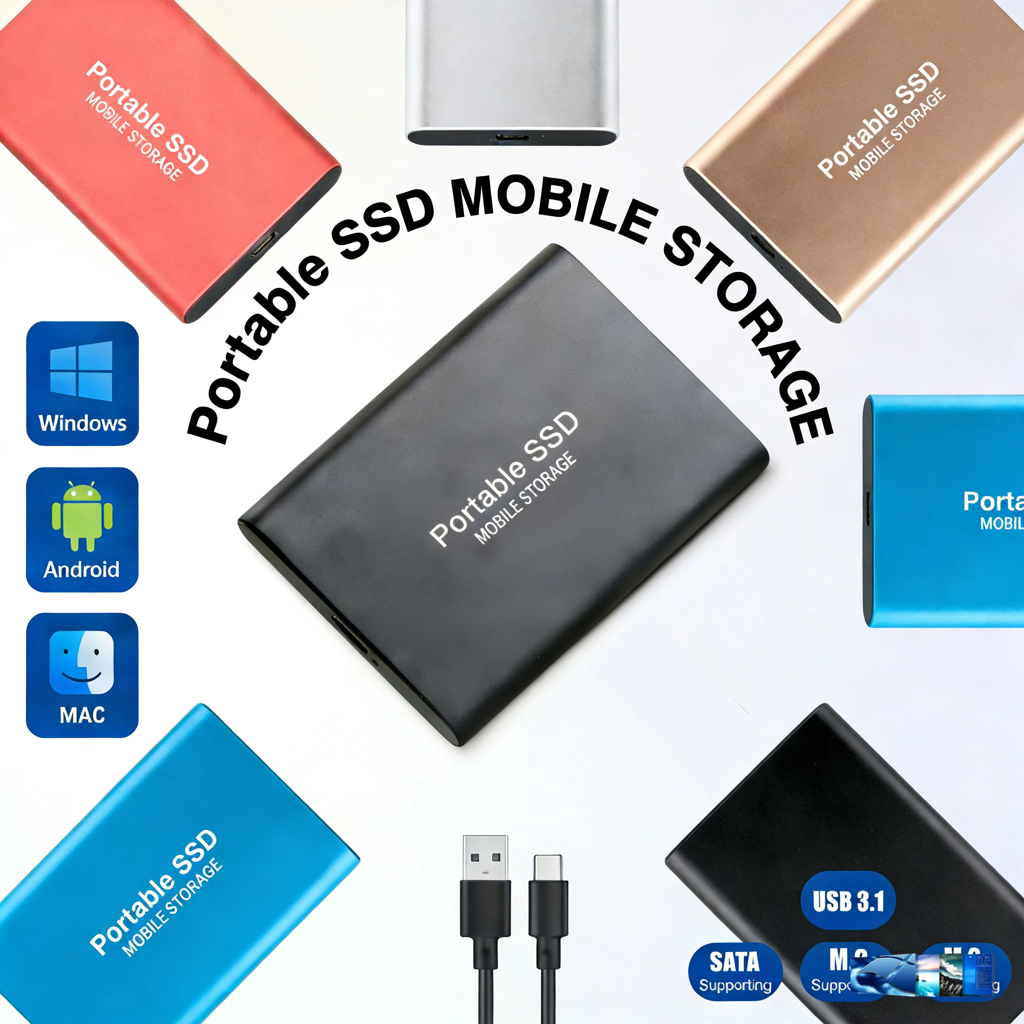 32TB SSD แบบพกพาฮาร์ดไดรฟ์ภายนอกแบบดั้งเดิม USB 3.1 Type-C ความเร็วสูงโซลิดดิสก์ 2TB 4TB หน่วยความจำขนาดใหญ่สำหรับโทรศัพท์/แล็ปท็อป/แม็ค/พีซี 1