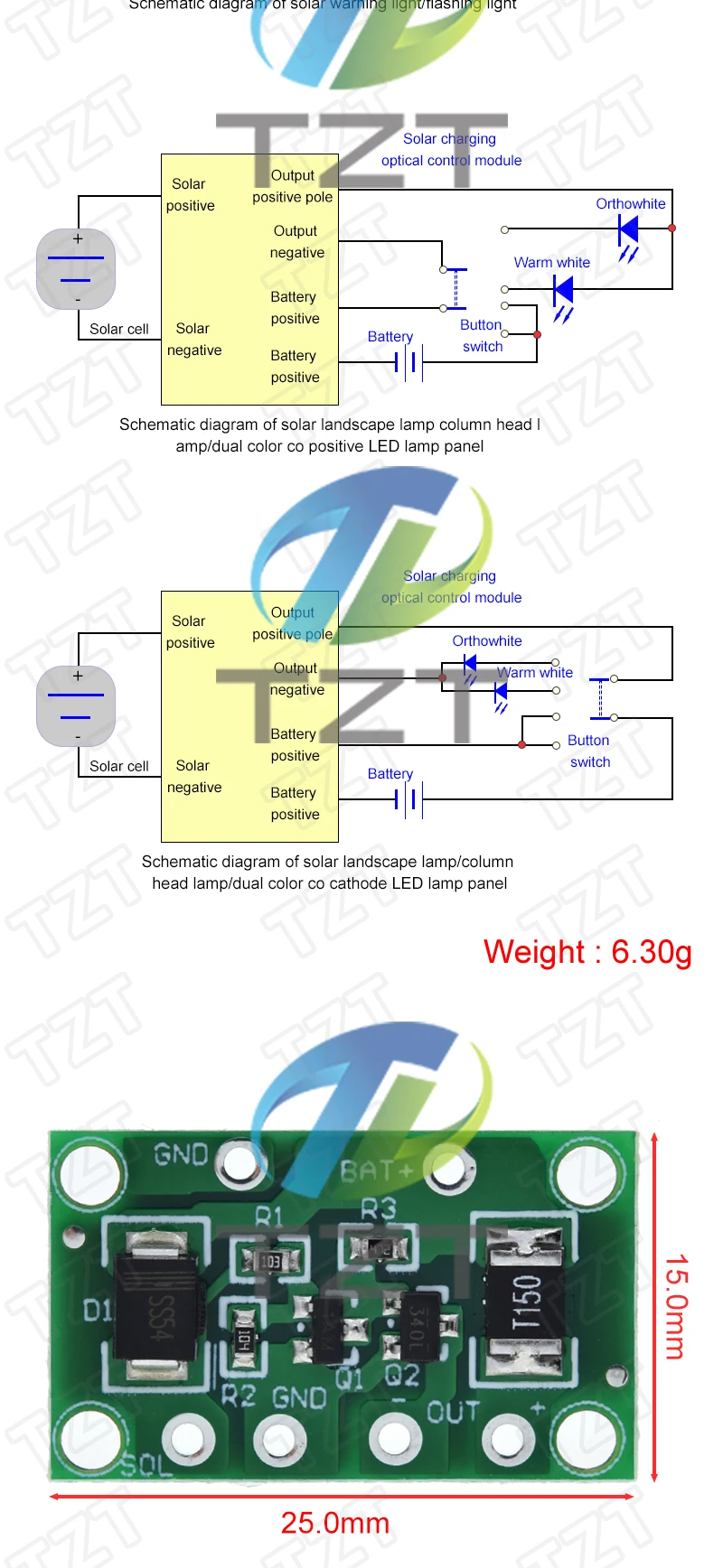Solar-PCB-Controller 3,2V 3,7V 6V 12V 1A Lichtsteuerung Solar-Rasenlampe Landschaftslampen-Schalter Batterieladegerät-Steuermodul – Detail 3