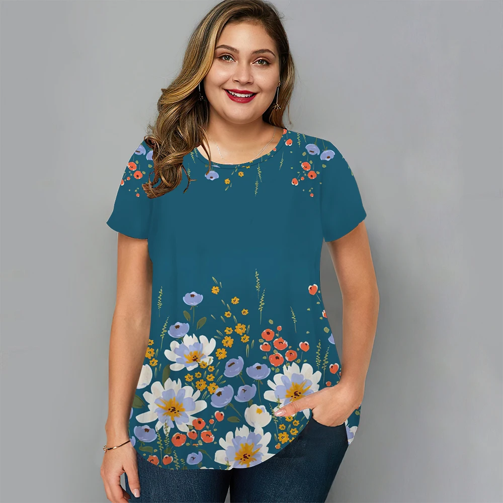Floral T Shirt Für Frauen Übergroßen Y2k Mädchen Kleidung O Hals Mode Kurzarm Bluse Sommer Neue Streetwear Weibliche Casual tops