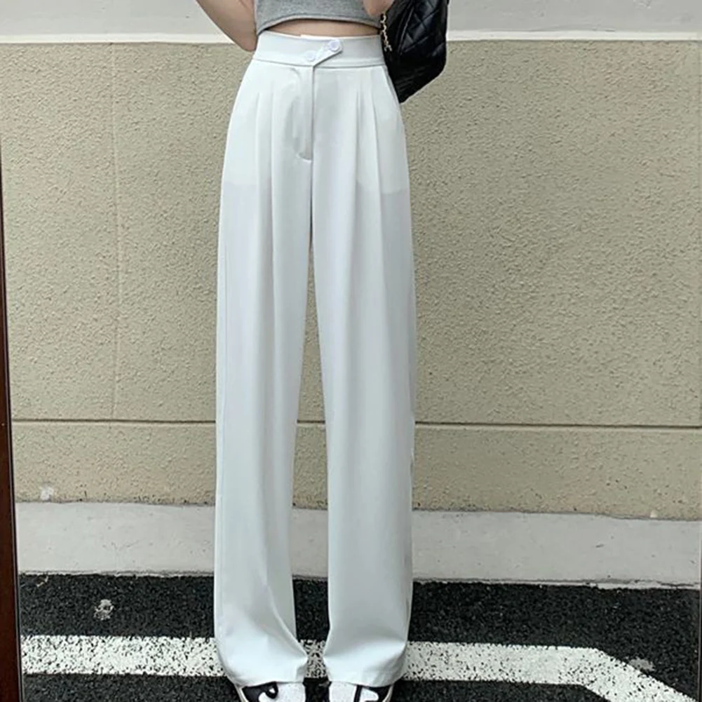 

2024 New Casual Loose High Elastic Waist Trousers Spring Thin Classic Straight Pantalones Candy Colors Suit Wide Leg Pants Women