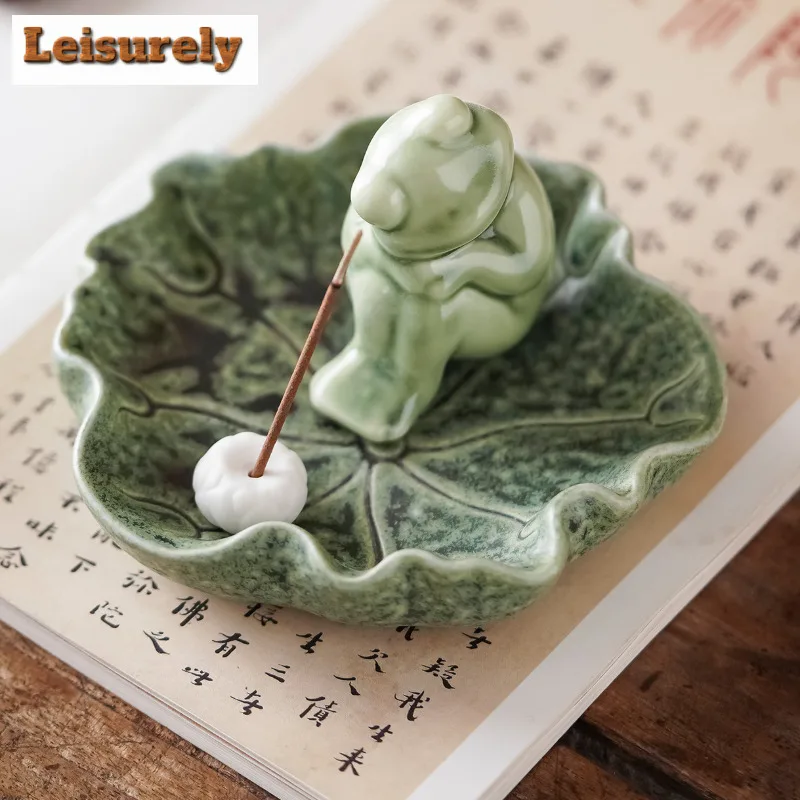 Lotus Leaf Frog Incense Holder Zen Zen Garden Incense Burners Aromatherapy Smell Distributor Censer Buddhism Accessories Craft