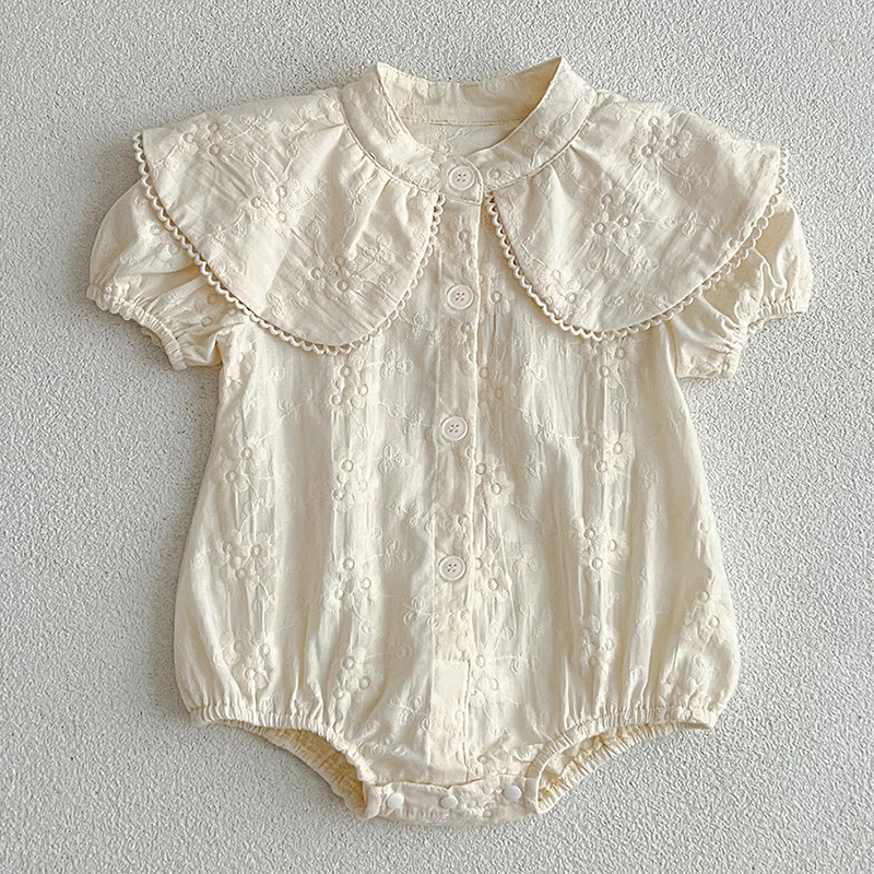 New Summer Baby Girls Rompers Embroidery Cotton Infant Romper Ruffles Slip Strap Flower Playsuit Jumpsuits Onepiece Baby Clothes 1
