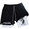 Anime Performance Shorts Toji Printed Men GYM Casual Sports Shorts Workout Running Mesh 2 In 1 Sport Short Pants 2