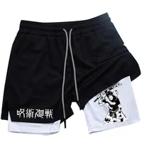 Anime Performance Shorts Toji Printed Men GYM Casual Sports Shorts Workout Running Mesh 2 In 1 Sport Short Pants 2