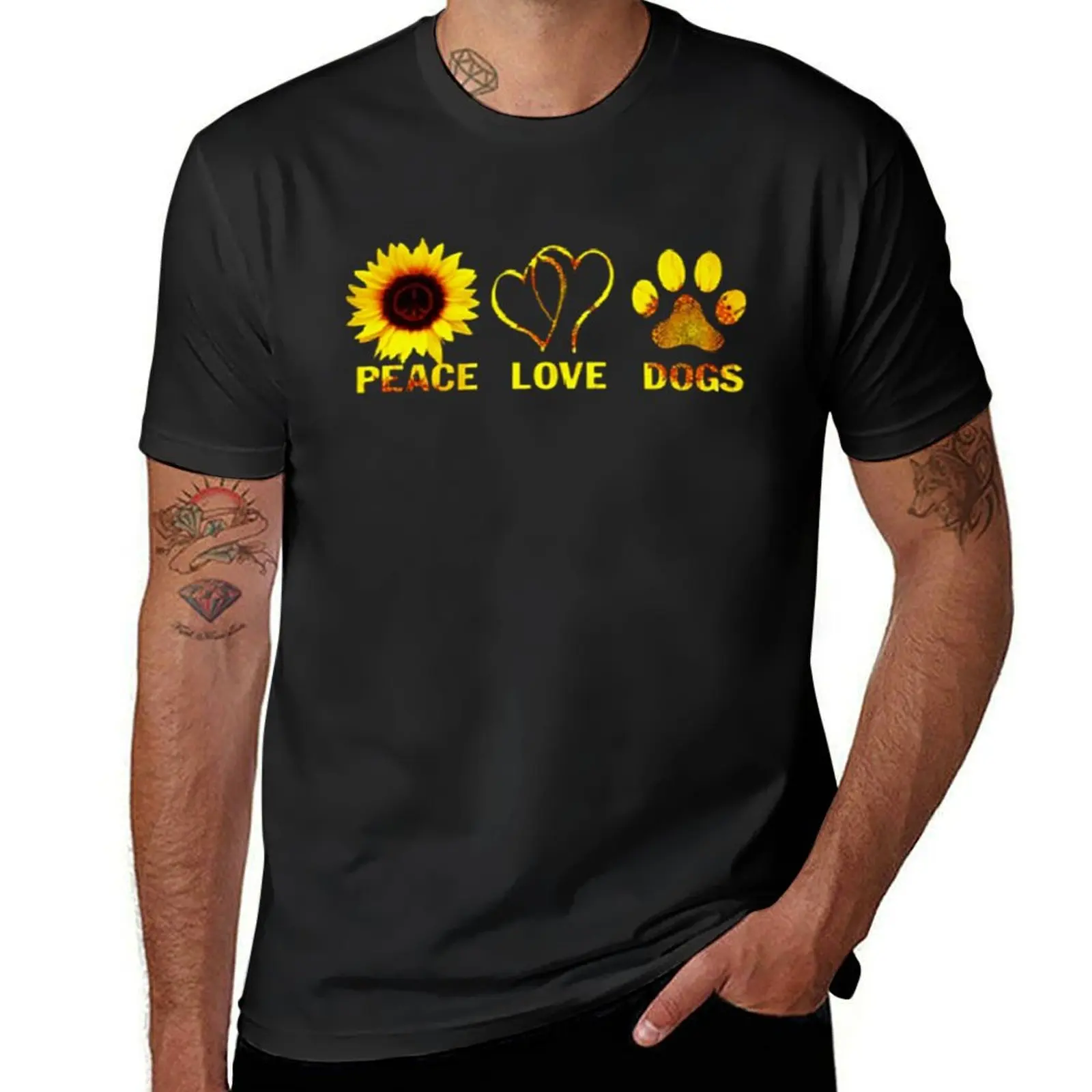 Sunflower Shirt Peace Love Dogs Shirt Hippie Shirt Women T-Shirt oversized blanks mens graphic t-shirts big and tall