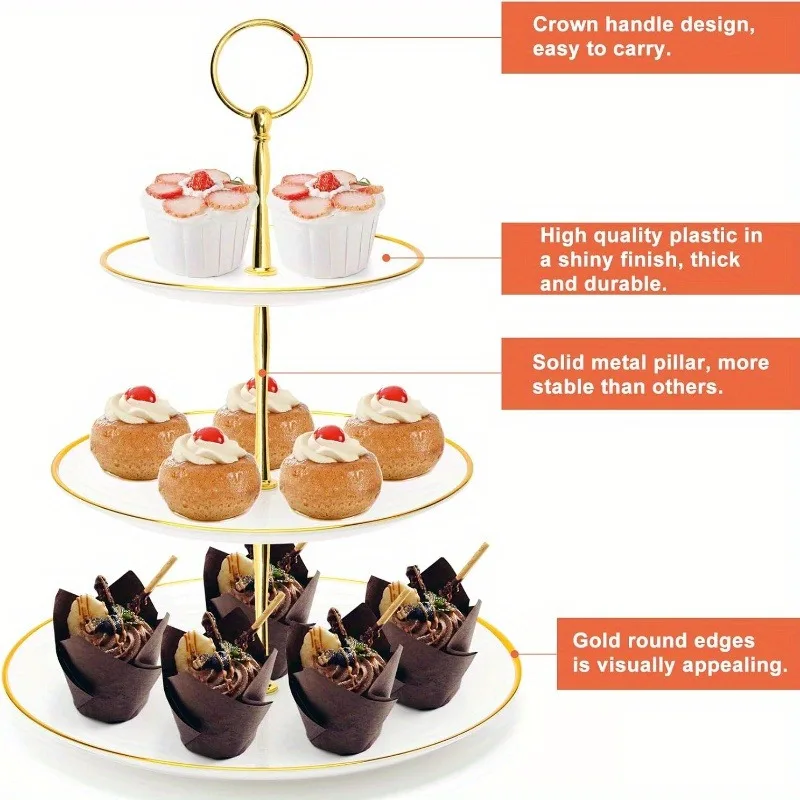 Elegant 3-Tier Cupcake Stand with Golden Accents - Perfect for Tea Parties, Youngsters Showers & Weddings 4