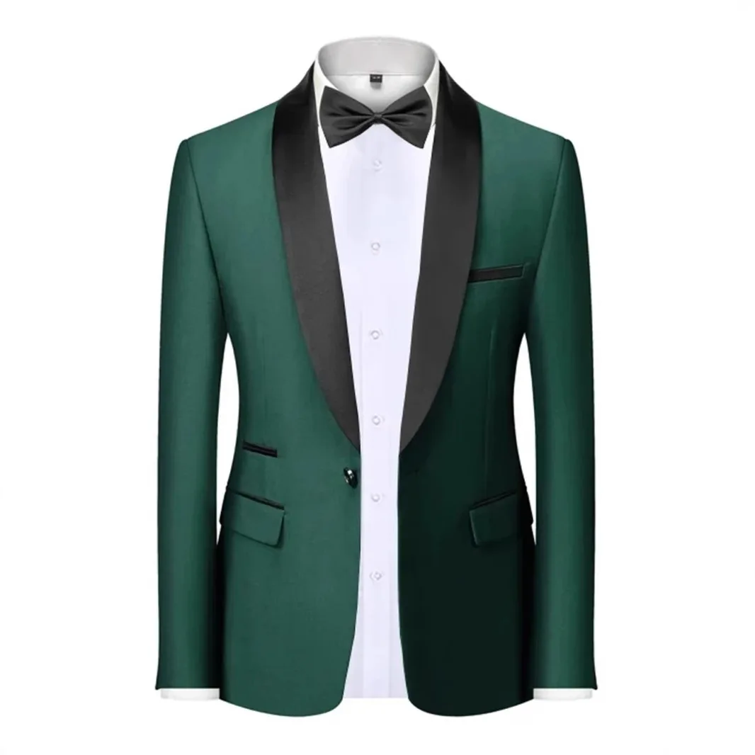 Mens Blazer Slim Fit Suit Jacket 1 Button Velvet Shawl Collar Wedding Formal Suit Jacket - 5