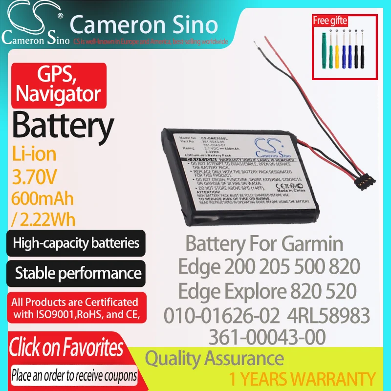 Batteria Cameronsino Per Garmin Edge 200 205 500 520 820 Esplora 820 010-01626-02 Per Garmin 361-00043-00 Gps, Batteria Navigato