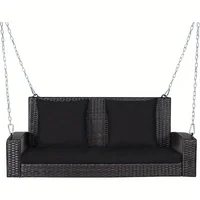 RELAX4LIFE Porch Swing 2-Seat Patio Rattan Wicker Porch Swings Outdoor W Two 7.9 Ft Solid Steel Chain Comfortable Back a 1
