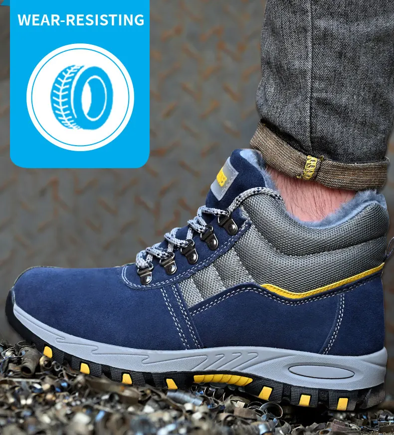 High Quality Winter Boots Men Steel Toe Cap Safety Boots Work Shoes Men Puncture-Proof Work Boots Plush Warm Safety Shoes male
