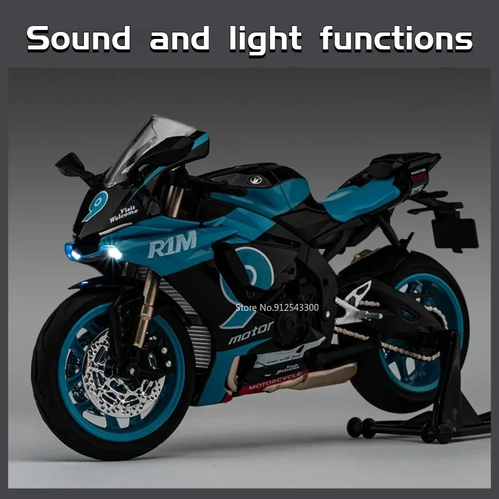 1/12 Yamaha R1M Toy Motorcycle Model Alloy Diecast with Shock Absorption Simulation Scale Motorcycle Model Toys for Kids Gifts 2