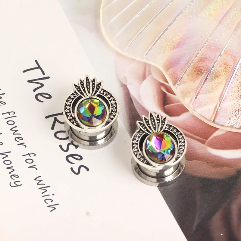 6-16mm Stainless Steel CZ Crystal Ear Piercing Plugs Gauges Expanders Body Jewelry Ear Tunnels Stretchers 60pcs