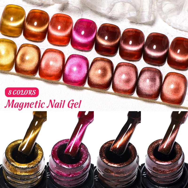 MEET ACROSS Pink Red Cat Eye Gel Nail Polish 7ml Jelly Amber Cat Magnetic Gel Nail Soak Off UV LED Semi Permanent Gel Nail Art 4