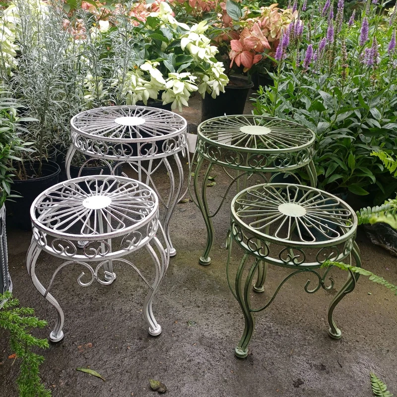2PCS Iron Flower Stools Courtyard Landing Plant Rack Vintage Do Old Flower Pot Base Balcony Miscellaneous Storage Rack