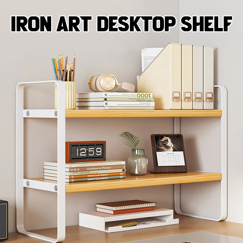 

Desktop Shelf Desk Storage Rack Simple Bookshelf Office Desktop Shelves Iron Bookcase Student Dormitory Desk Organizer