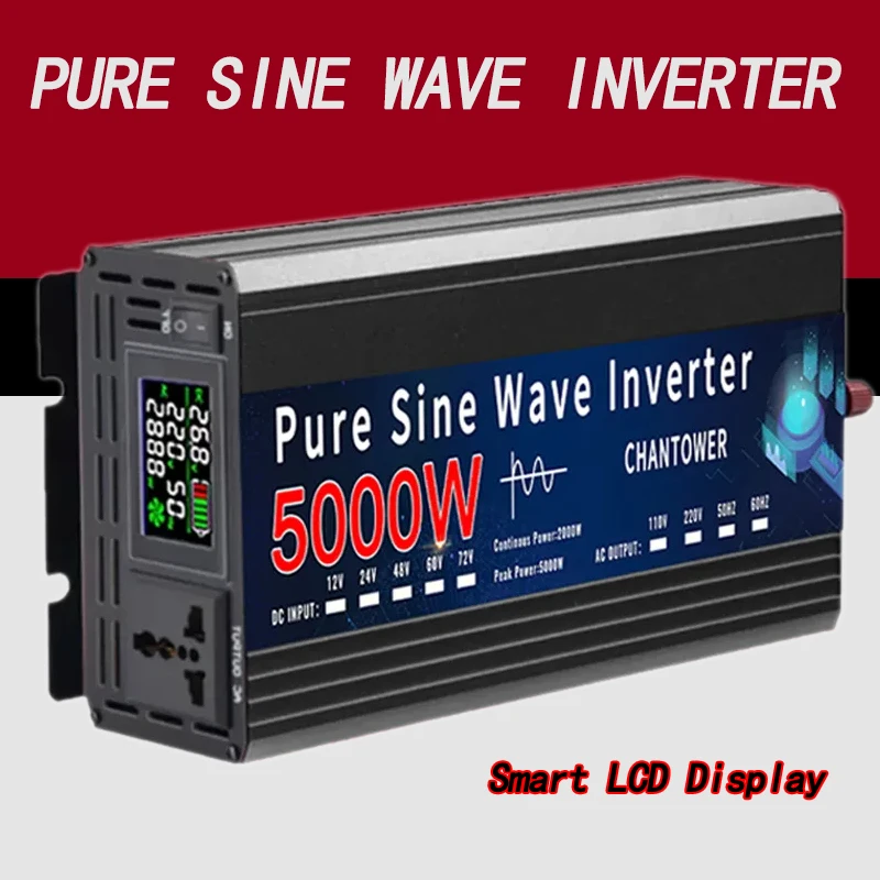 อินเวอร์เตอร์ 5000W Pure Sine Wave DC 12v/24v To AC 110v/220v 5000W 50HZ/60HZPortable แรงดันไฟฟ้า Converter รถอินเวอร์เตอร์พลังงานแสงอาทิตย์ 1