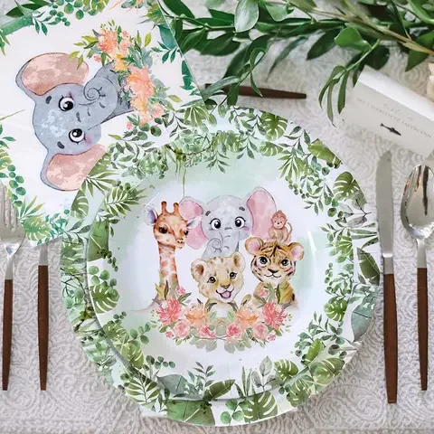 

Jungle Animal Supplies Tableware Happy Birthday Party Decorations Kids Boy Jungle Safari Theme Party Decor Green Forest Woodland