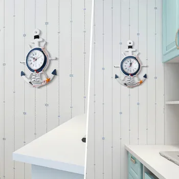Orologio da Parete Nautico Mediterraneo in Legno con Design di Ancora e Timone, Silenzioso e Preciso, per Soggiorno, Camera da Letto, Ufficio