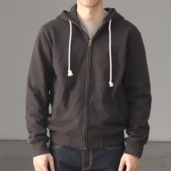 Felpa con cappuccio da uomo con cerniera pesante 490G, giacca corta foderata in pile vintage stile americano 1