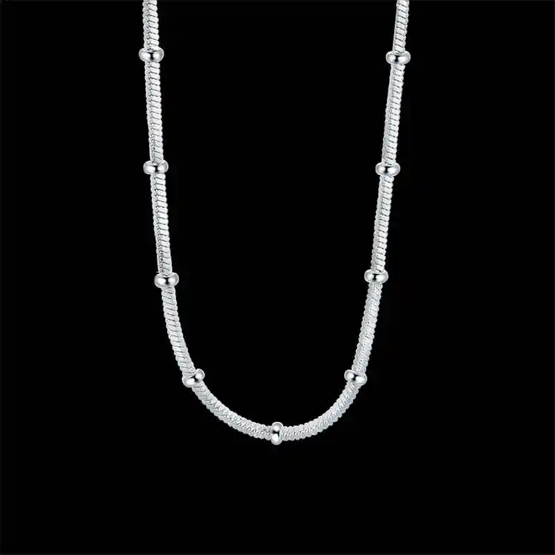 Silver necklace 925 sterling 45-60CM charms chain beads for women man