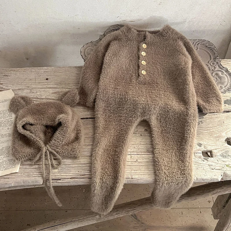 2024 New Autumn Infant Baby Boys Girls Jumpsuit+Hat Velvet Solid Color Long SleevedNewborn Baby Girls Bodysuits Baby Clothing Sb7894fd9ea6d48ebac9933e941d4c58ad