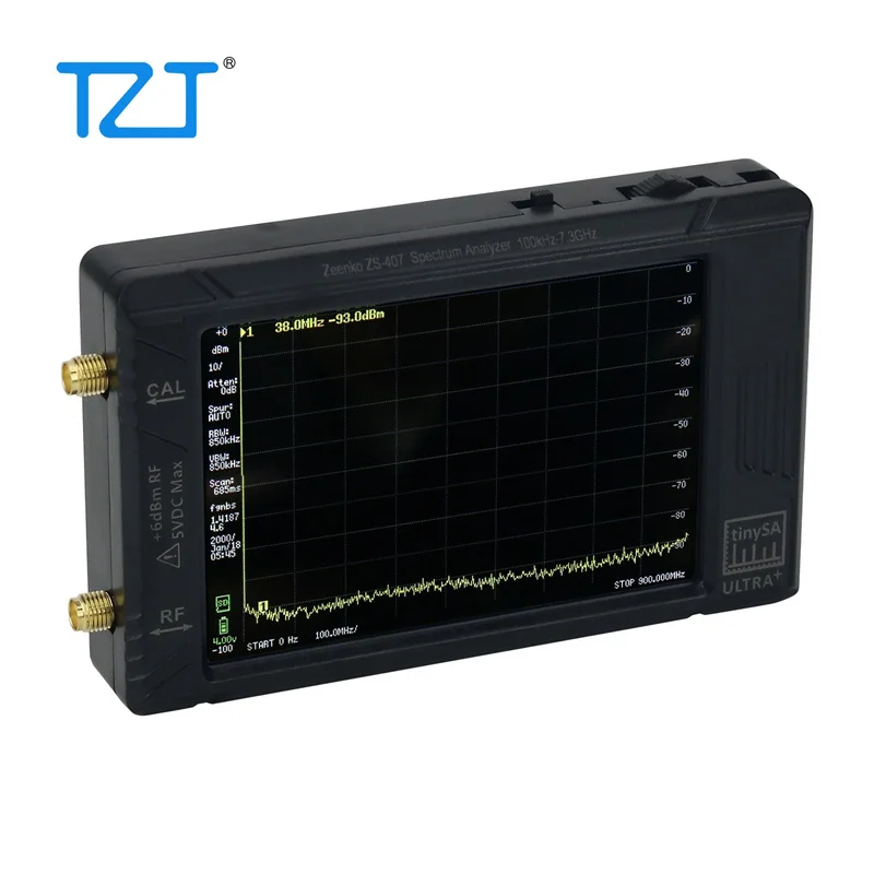 TZT 새로운 TinySA Ultra+ ZS-407 휴대용 스펙트럼 분석기 900MHz-7.3GHz 초광대역 주파수 및 4인치 IPS 터치스크린