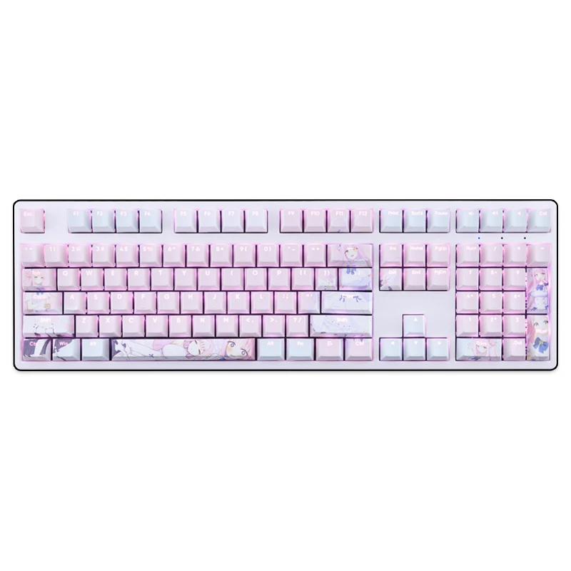 Anime Azul Arquivo Keycaps Grupo 108 Chaves Misono Mika Pbt Tintura Subbed Backlit Desenhos Animados Jogos Ansi 61 87 104 108 - Imagem 6
