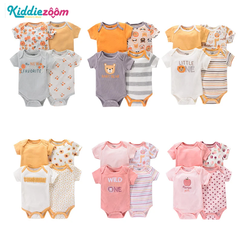 Baby Clothing Four Season Unisex Cartoon Short Sleeve Bodysuits Cotton Newborn Clothes 4Pieces Baby Bodysuit