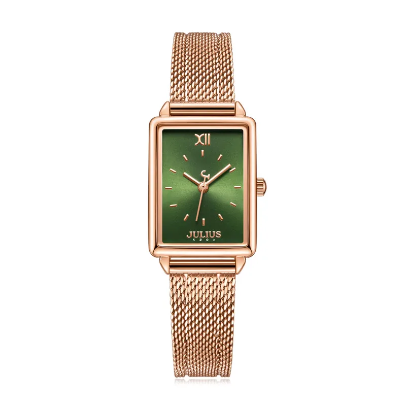 

Simple Rectangle Women's Watch Japan Quartz Hours Fashion Dress Stainless Steel Bracelet Birthday Girl's Gift Julius Box