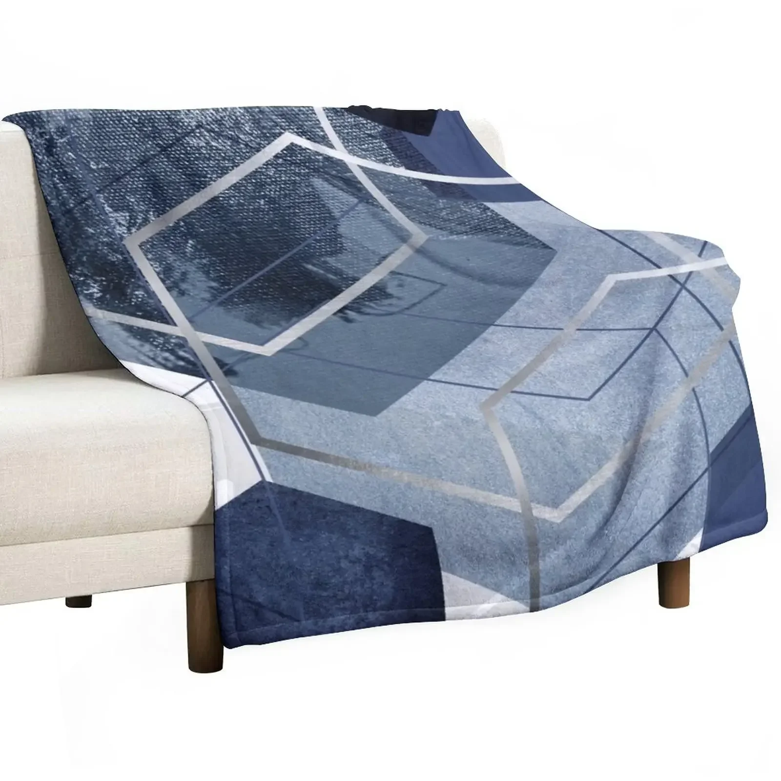 

Blue and Grey Geo Throw Blanket for sofa Decorative Beds Blankets
