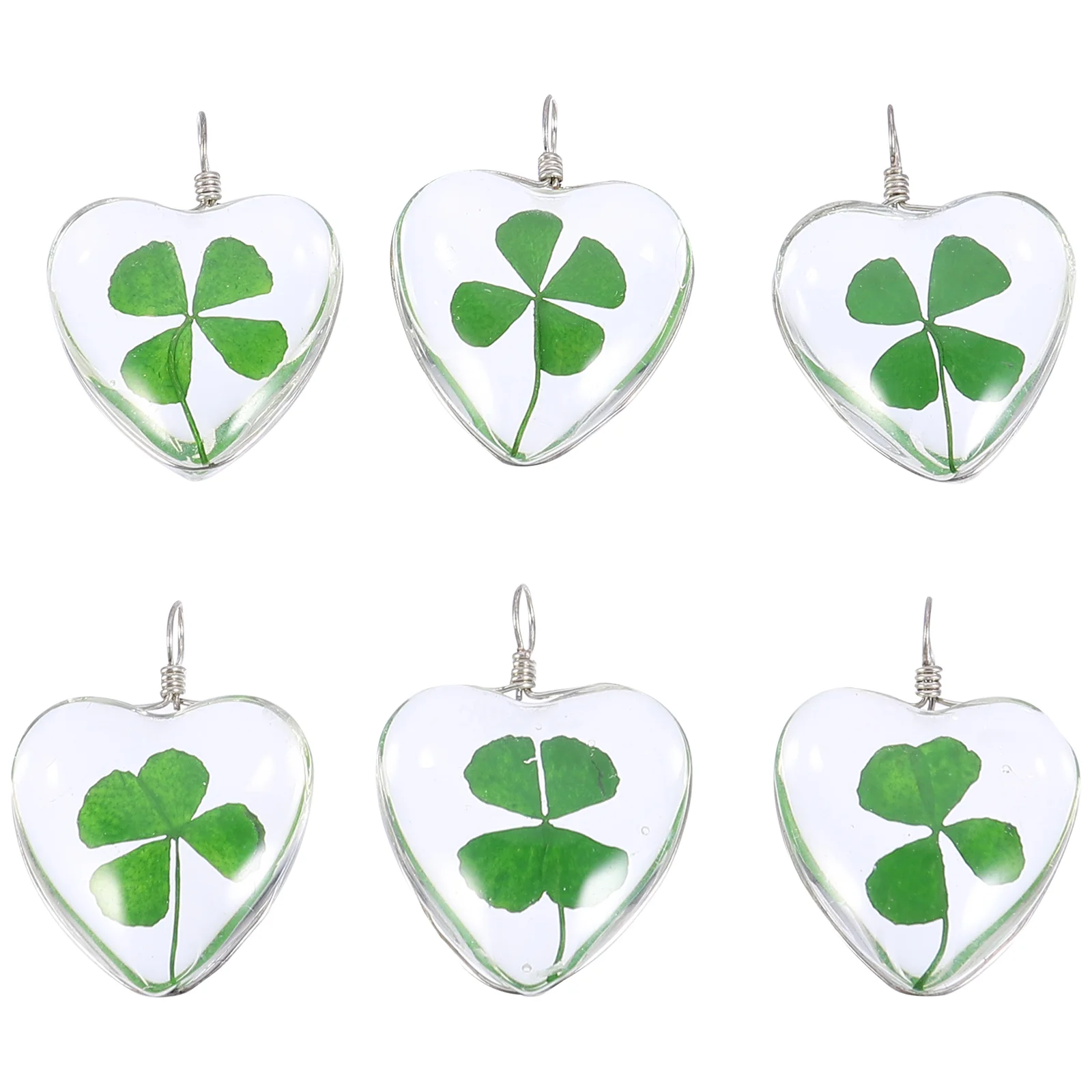 

6 Pcs A Necklace Four Leaf Pendant Jewelry Charm Key Chain Dried Flowers