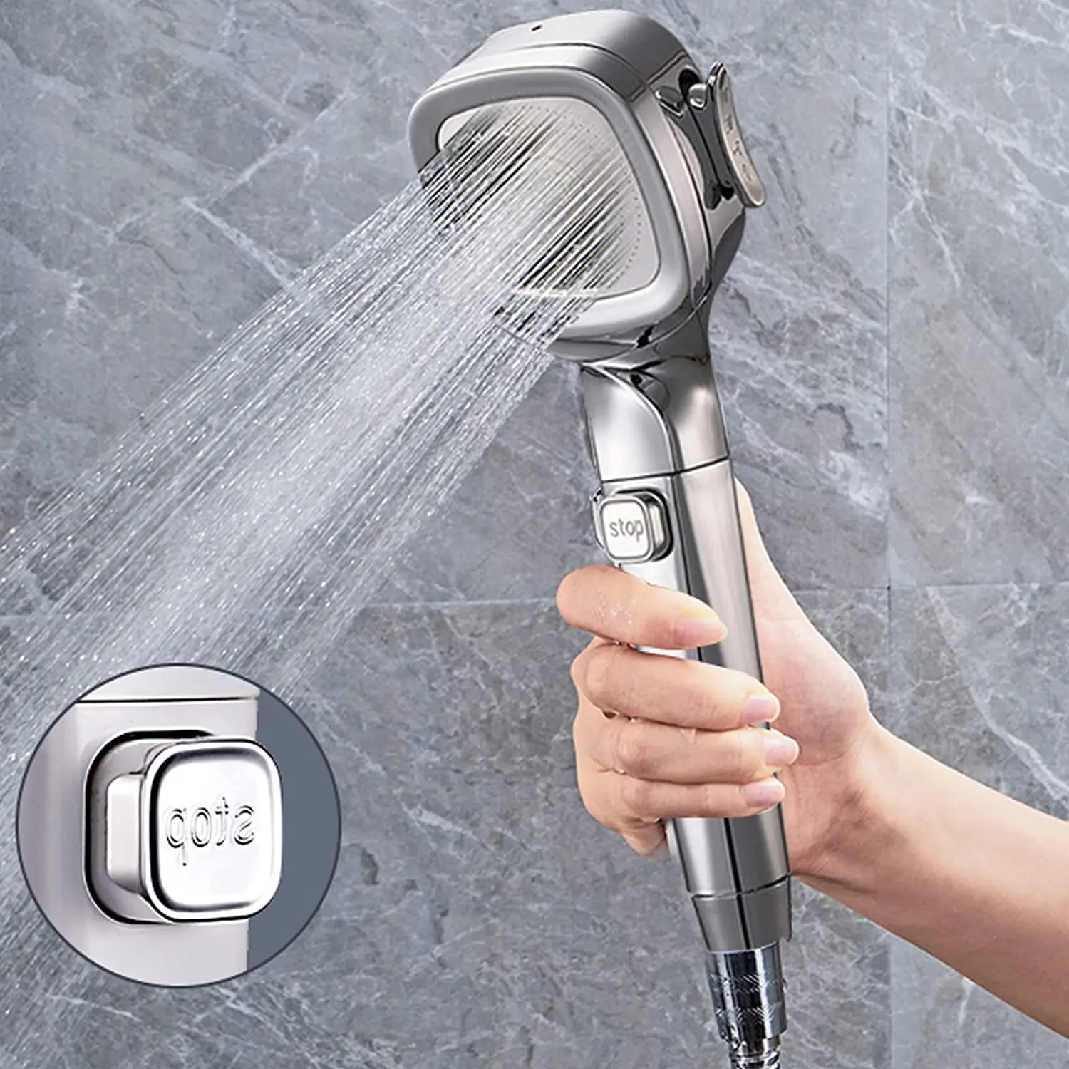 New 4 Mode High Pressure Shower Head With Stop Button Filter Water Sprayer Adjustable Shower Nozzle Spa Shower Head for Bathroom 6