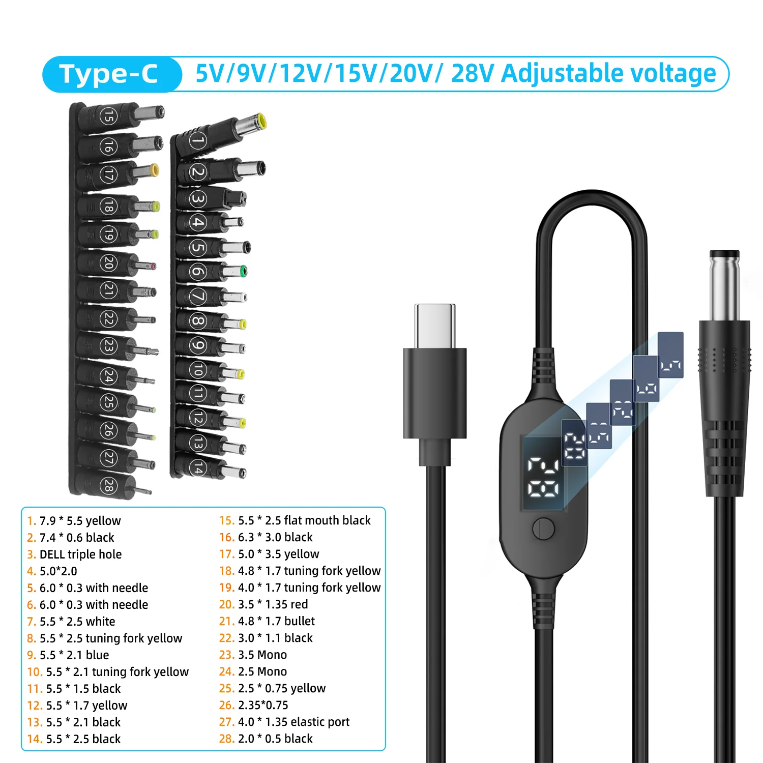 ตัวเลือกสินค้า สายแปลงไฟ USB-C ปรับแรงดันได้ 140W สำหรับแล็ปท็อปและอุปกรณ์อิเล็กทรอนิกส์