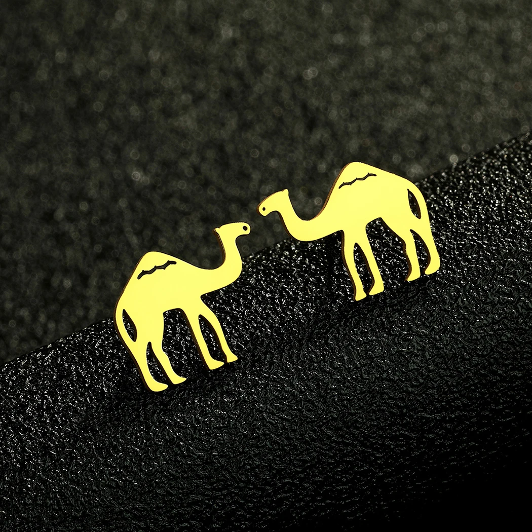 Stainless Steel Ear Studs Desert Camel Earrings for Women Fashion Studs Men's Punk Black Natural Inspired Animal Lover Jewelry 5