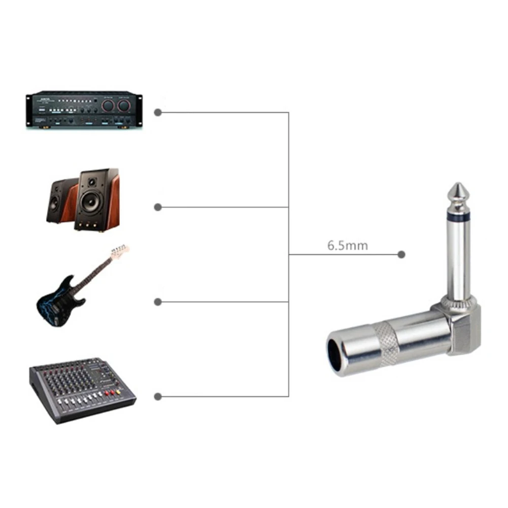 Audio Connector 4pcs Right Angle Audio Plug 6.35mm 1/4" Male Jack Connector For Guitar Cables Professional Grade Mono Audio Plug Instruments