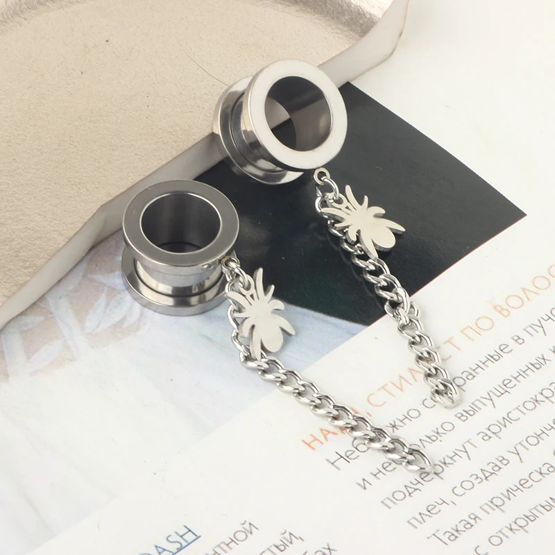 wholesales 6-20mm dangle ear tunnels for women men crosss spike chain piercing plugs and tunnels cheap factory price gauges for