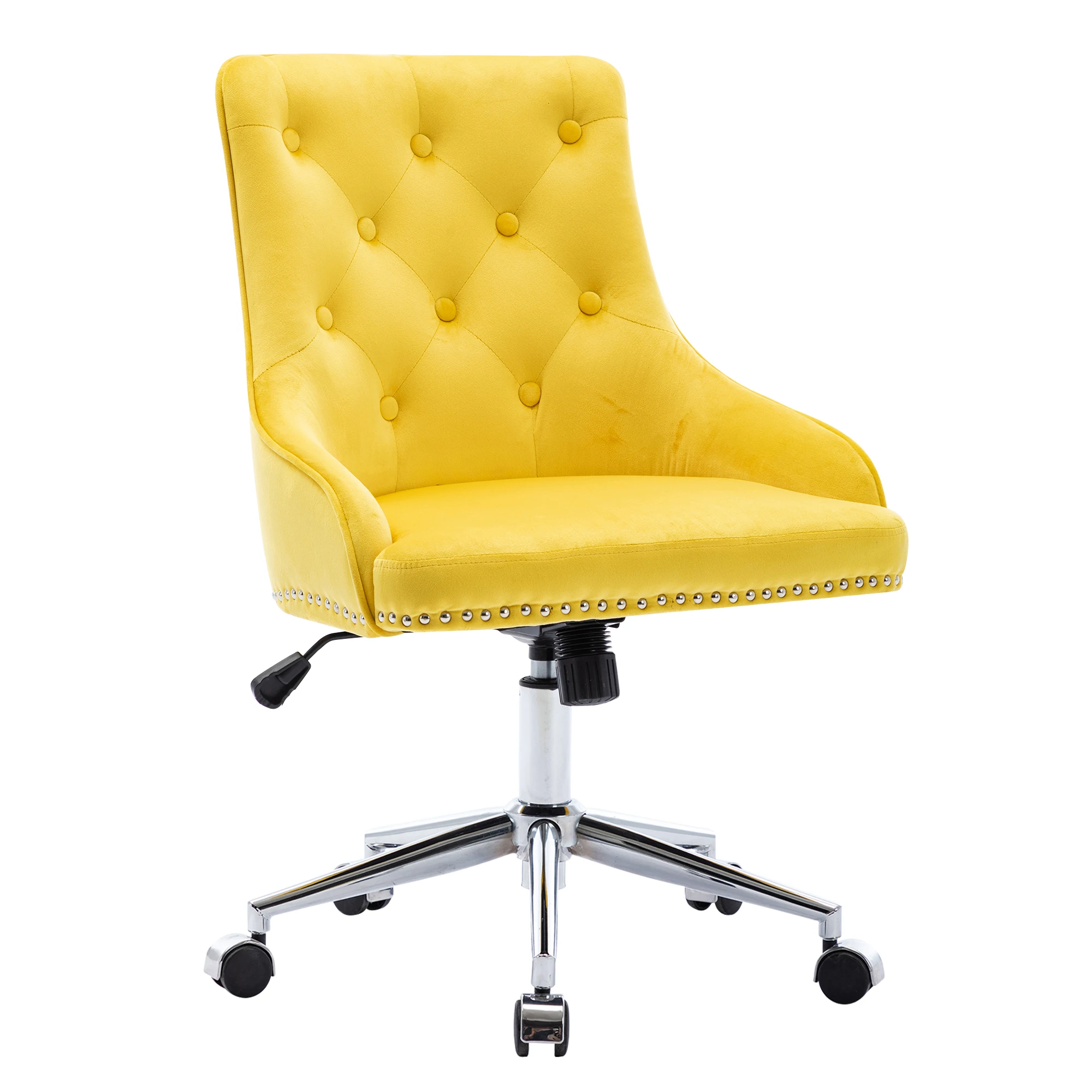 Office Desk Chair with Mid-Back Modern Tufted Velvet Computer Chair Swivel Height Adjustable Accent Chair with Wheels