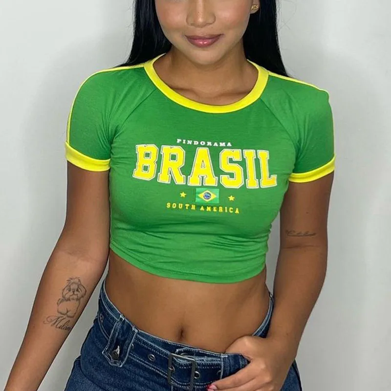 

Кроп-топ Y2k в бразильском стиле, эстетичные Детские футболки для девочек с готическим эмо, винтажная Повседневная футболка с надписью и коротким рукавом, Базовая футболка, на лето