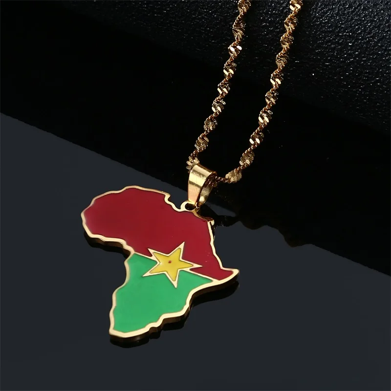 Africa Burkina Faso Map Flag Pendant Necklace Gold Color Stainless Steel African Jewelry Gift 4